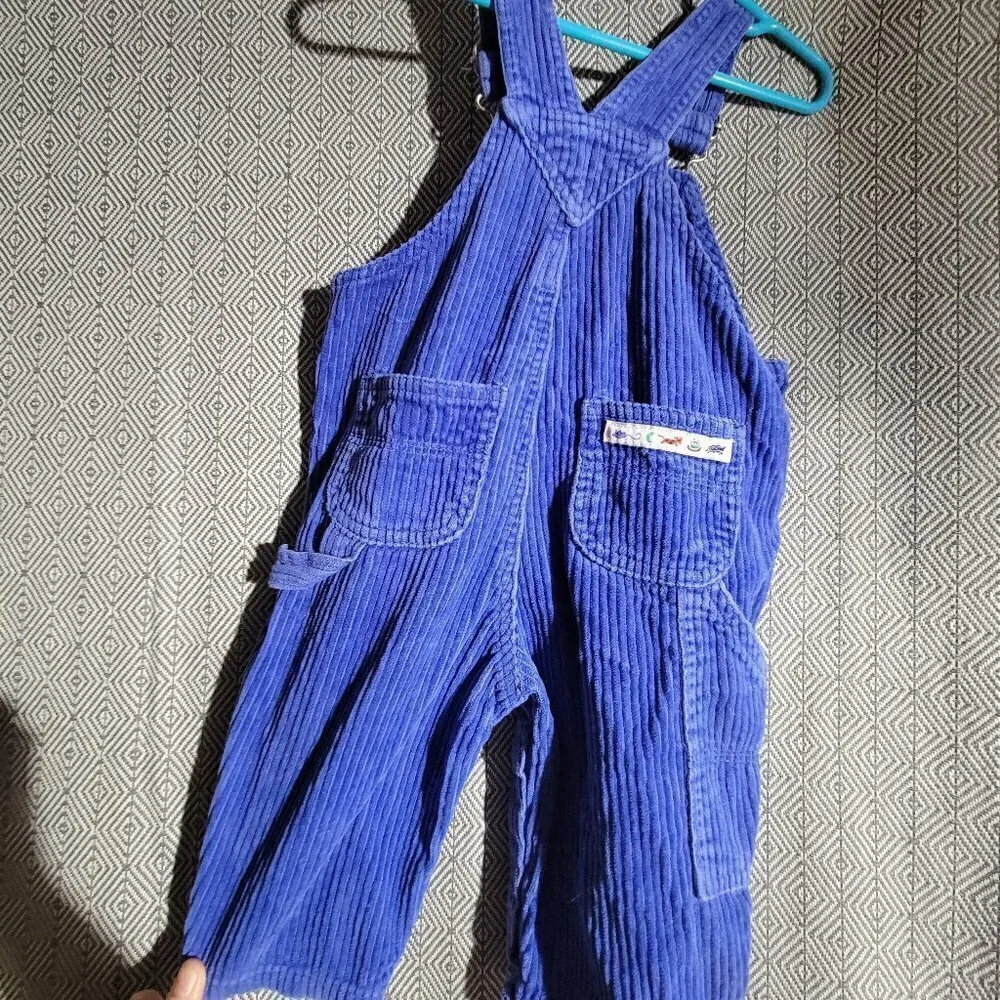 Baby Gap Vintage Unisex Blue Corduroy Overalls With Snaps Size 6-12M